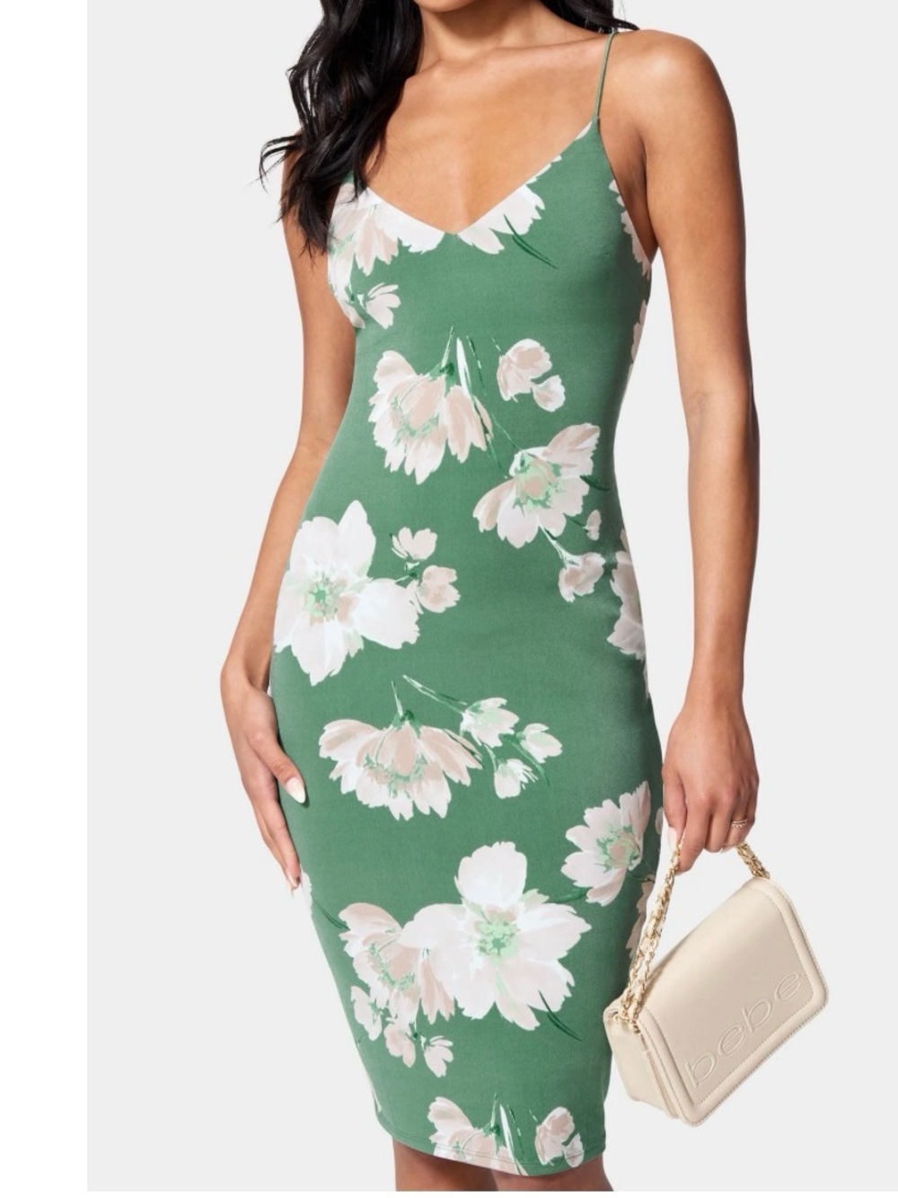 Bebe Green Floral Slip Midi Dress - Bebe L